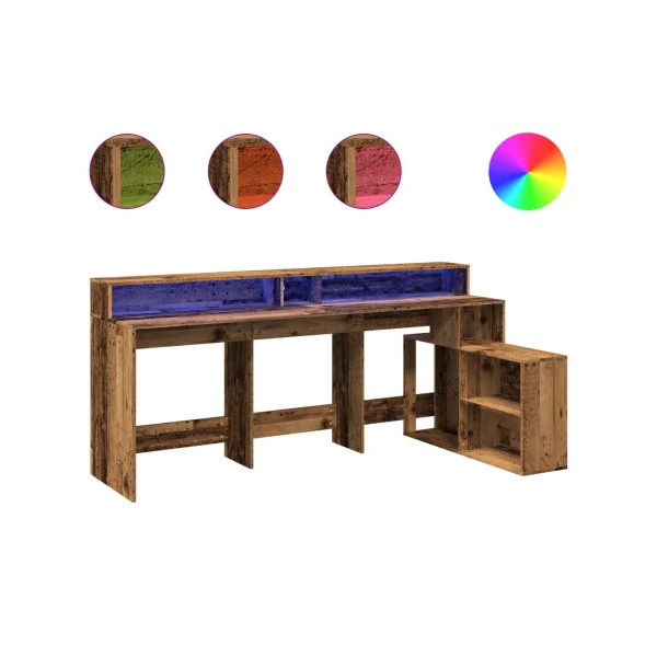 Bureau Gaming Bureau Vieux Bois avec Lumières LED Bureau Gamer Table de Travail