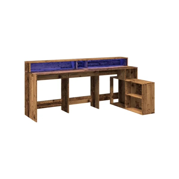 Bureau Gaming Bureau Vieux Bois avec Lumières LED Bureau Gamer Table de Travail