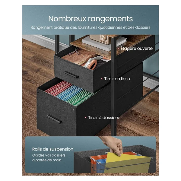Bureau Gaming Marron Rustique LED + Multiprise Bureau de Jeu Gamer Bureau Informatique