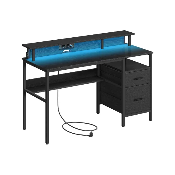 Bureau Gaming Noir LED + Multiprise Bureau de Jeu Gamer Bureau Informatique