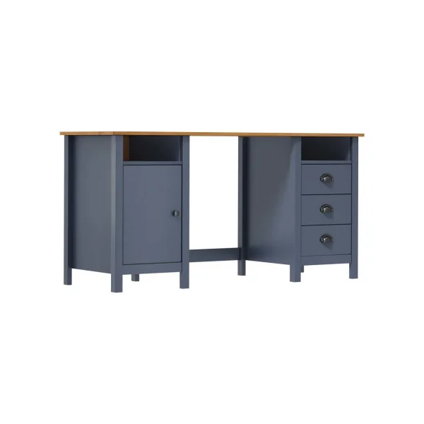 Bureau Gris Pin Massif 3 Tiroirs 1 Placard Bureau de Travail Informatique
