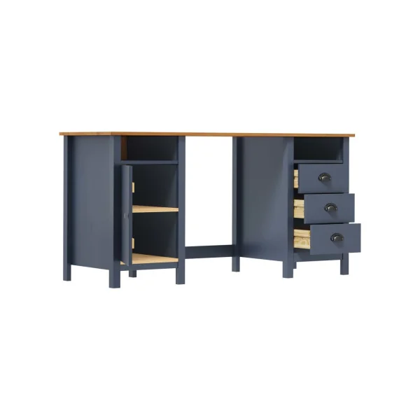 Bureau Gris Pin Massif 3 Tiroirs 1 Placard Bureau de Travail Informatique