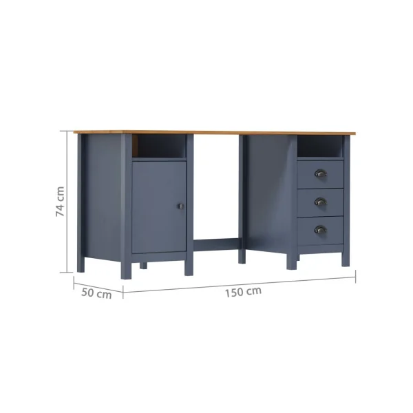 Bureau Gris Pin Massif 3 Tiroirs 1 Placard Bureau de Travail Informatique