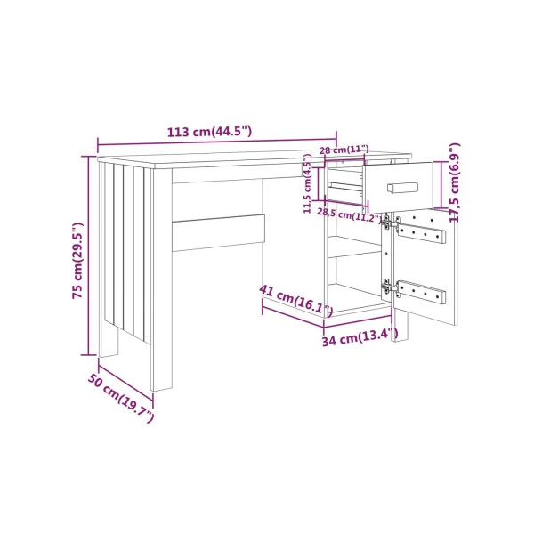 Bureau Gris Pin Moderne 1 Tiroir 1 Placard Bureau de Travail Informatique