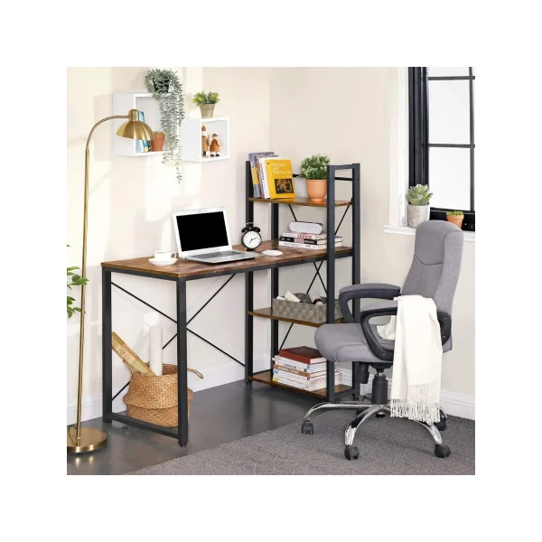 Bureau Industriel 120 cm Brun Rustique et Noir Bureau Informatique avec Etagères