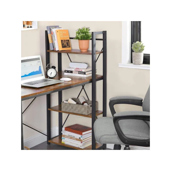 Bureau Industriel 120 cm Brun Rustique et Noir Bureau Informatique avec Etagères