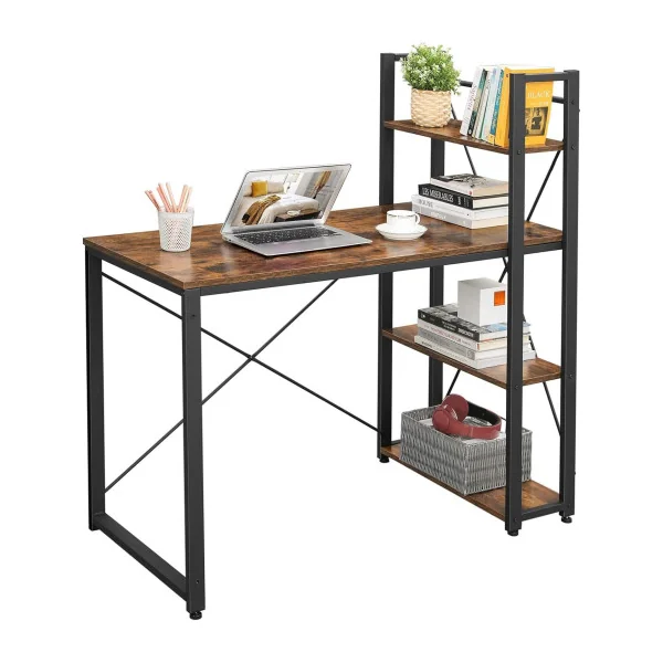 Bureau Industriel 120 cm Brun Rustique et Noir Bureau Informatique avec Etagères