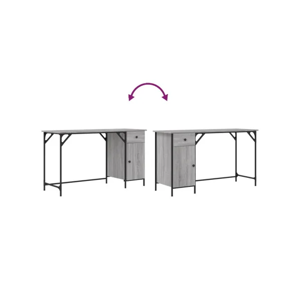 Bureau Industriel Chêne Gris Caisson Réversible Bureau 1 Tiroir 1 Placard Bureau Informatique