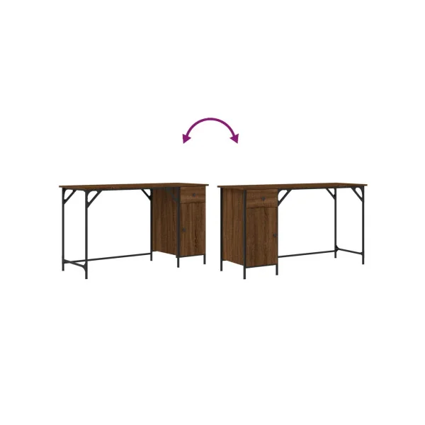 Bureau Industriel Chêne Marron Caisson Réversible Bureau 1 Tiroir 1 Placard Bureau Informatique