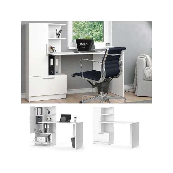 Bureau Moderne Blanc Bureau avec Rangement Table d'Ordinateur Tendance