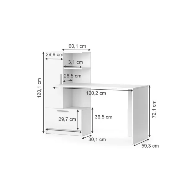 Bureau Moderne Blanc Bureau avec Rangement Table d'Ordinateur Tendance