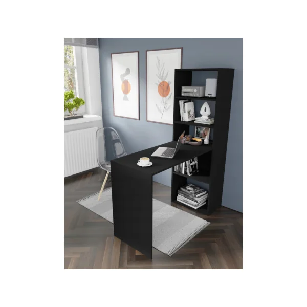 Bureau Noir avec 5 Niveaux Etagères Poste de Travail Informatique Bureau avec Rangement