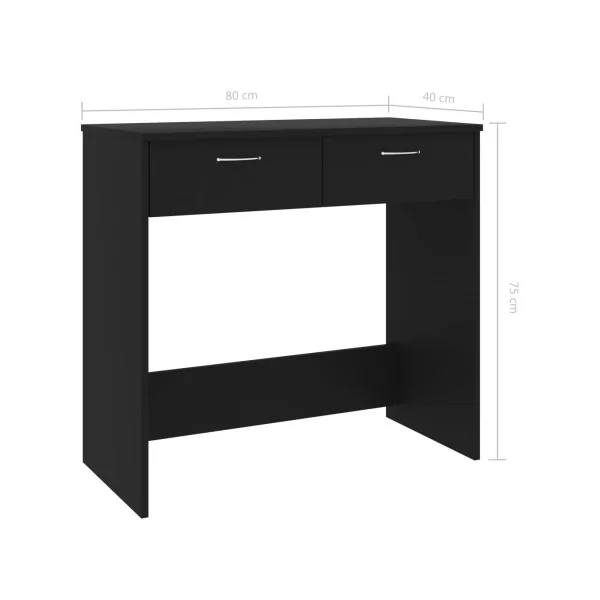 Bureau Noir Table de Travail 2 Tiroirs Console d'Entrée Moderne