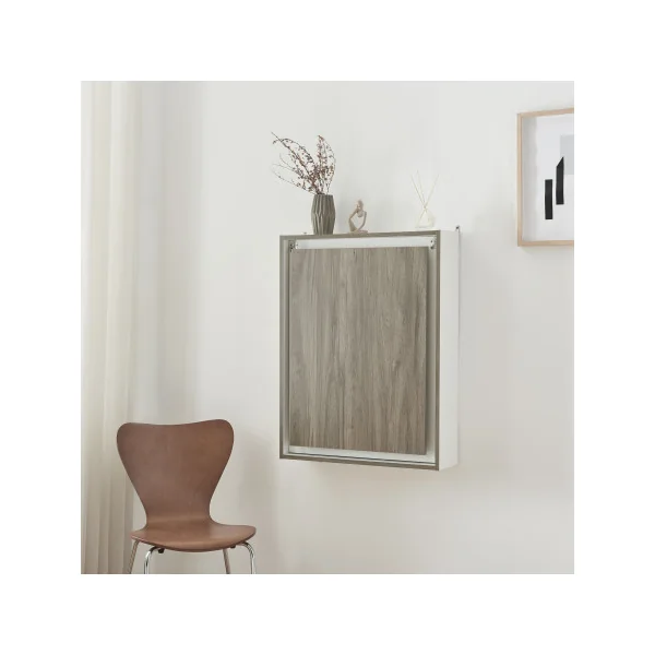 Bureau Pliant Blanc et Aspect Bois Table Murale Gain de Place