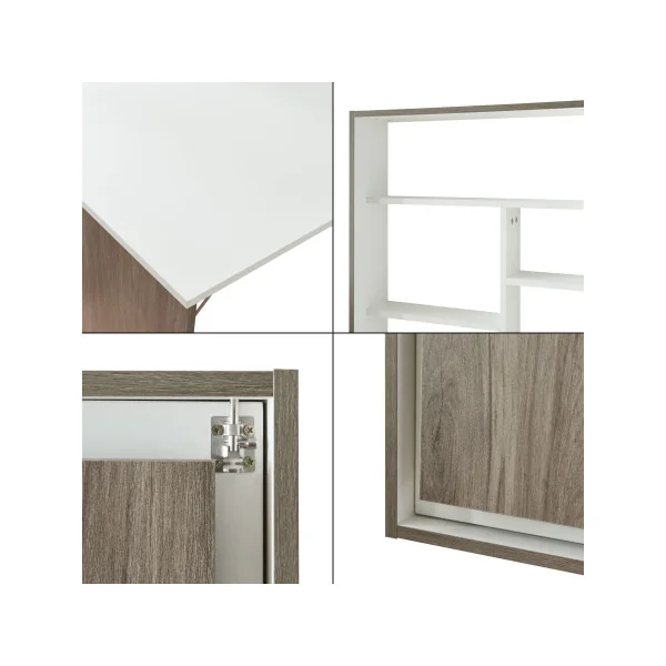 Bureau Pliant Blanc et Aspect Bois Table Murale Gain de Place