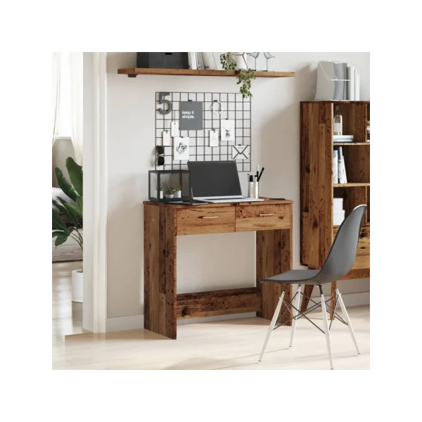 Bureau Vieux Bois Table de Travail 2 Tiroirs Console d'Entrée Moderne