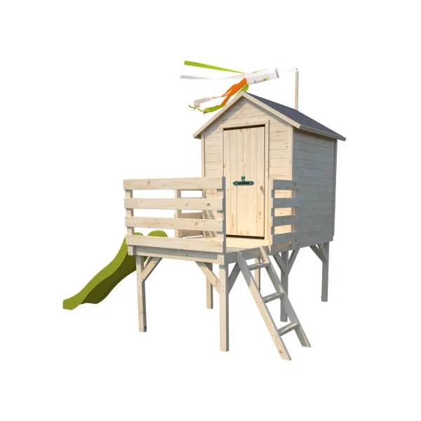 Cabane Enfant de Jardin Pilotis avec Toboggan Maisonnette pour Enfant Maisonnette avec Terrasse