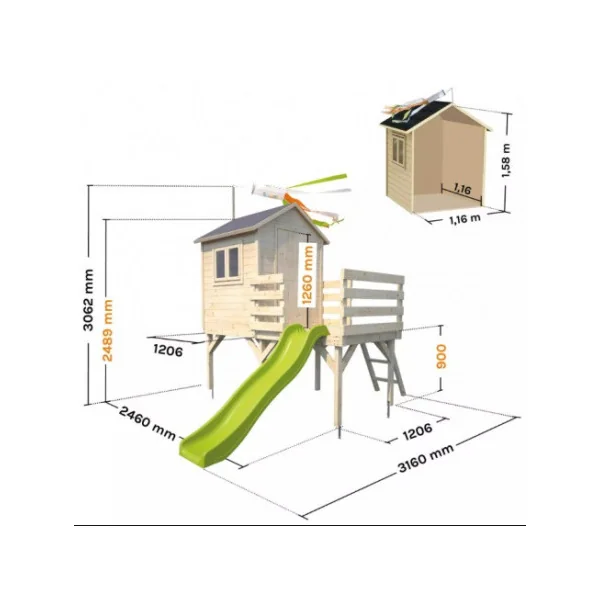 Cabane Enfant de Jardin Pilotis avec Toboggan Maisonnette pour Enfant Maisonnette avec Terrasse