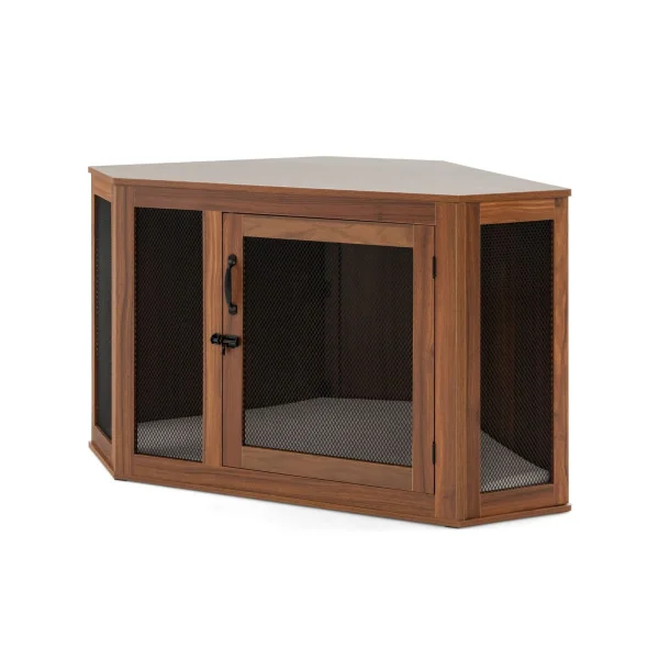 Cage Chien Intérieur Brun avec Porte Vérouillable Cage Chat d'Angle
