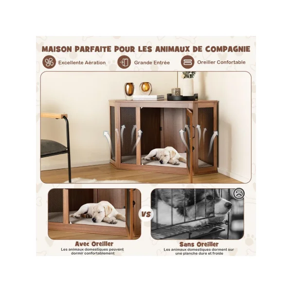 Cage Chien Intérieur Brun avec Porte Vérouillable Cage Chat d'Angle