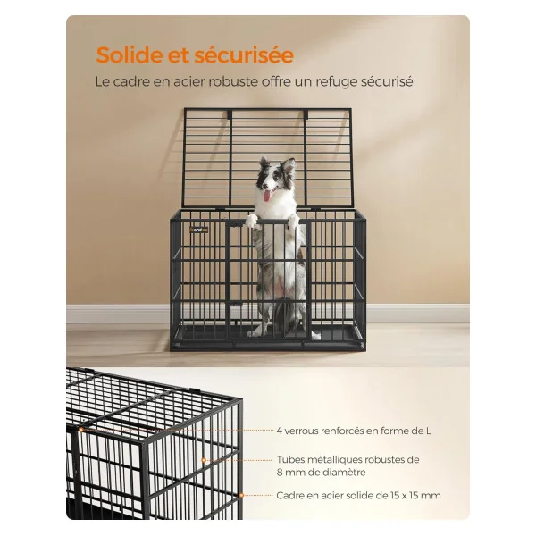 Cage Chien Résistante 2en1 Cage Chat avec Bac Récupérateur Parc Chien Enclos Chiot
