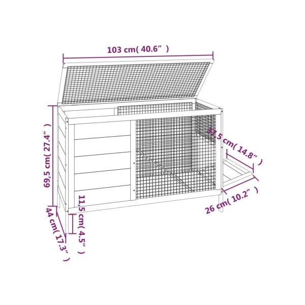 Cage Lapin Pin Massif Cage Cochon d'Inde Clapier Lapin
