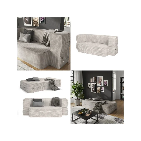 Canapé 2/3 Places Beige Design Rainuré Canapé Convertible Lit 190x90 cm