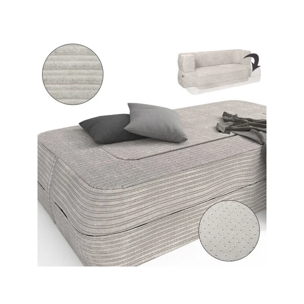 Canapé 2/3 Places Beige Design Rainuré Canapé Convertible Lit 190x90 cm