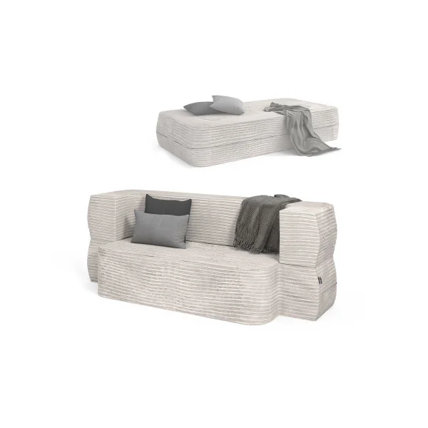 Canapé 2/3 Places Beige Design Rainuré Canapé Convertible Lit 190x90 cm