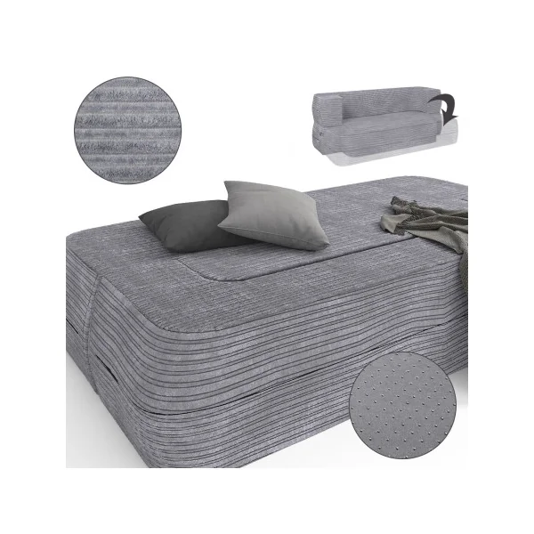 Canapé 2/3 Places Gris Design Rainuré Canapé Convertible Lit 190x90 cm