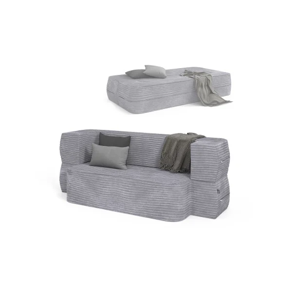 Canapé 2/3 Places Gris Design Rainuré Canapé Convertible Lit 190x90 cm