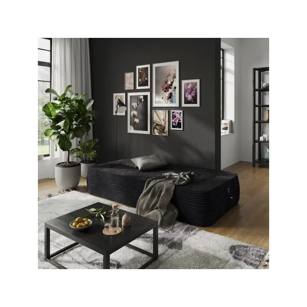 Canapé 2/3 Places Noir Design Rainuré Canapé Convertible Lit 190x90 cm