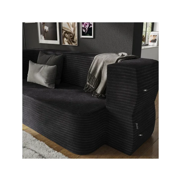 Canapé 2/3 Places Noir Design Rainuré Canapé Convertible Lit 190x90 cm