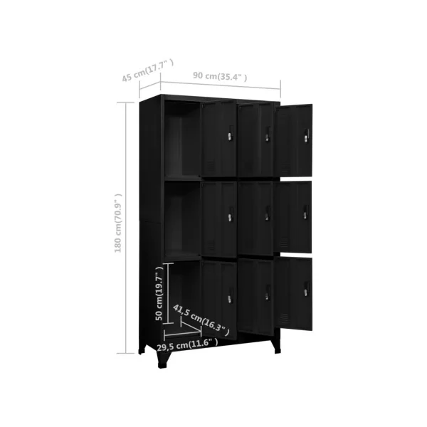 Casier en Métal Noir Vestiaire Professionnel Armoire en Acier x9 cases