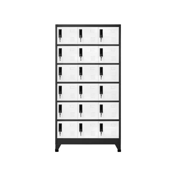 Casier en Métal Vestiaire Professionnel Armoire en Acier x18 cases Blanc et Anthracite