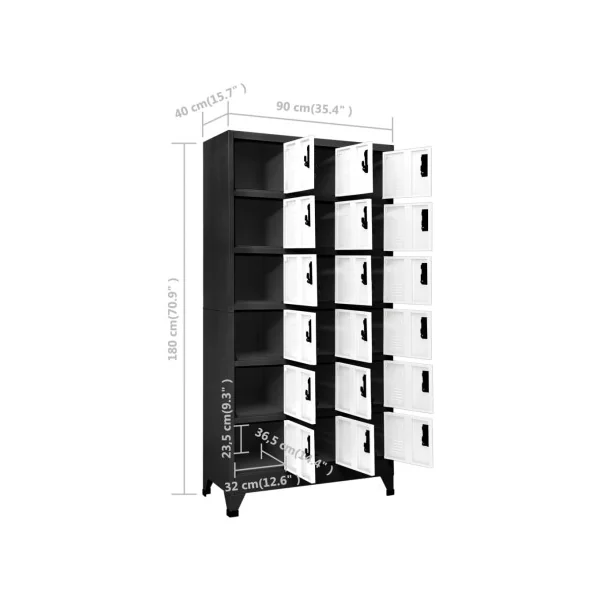 Casier en Métal Vestiaire Professionnel Armoire en Acier x18 cases Blanc et Anthracite
