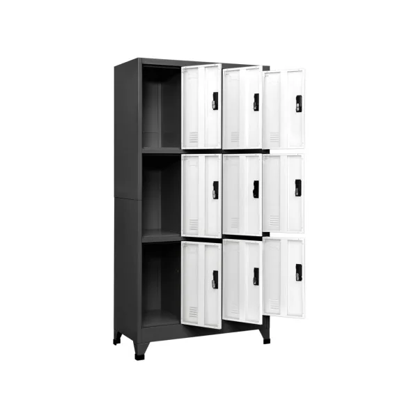 Casier en Métal Vestiaire Professionnel Armoire en Acier x9 cases Blanc et Anthracite