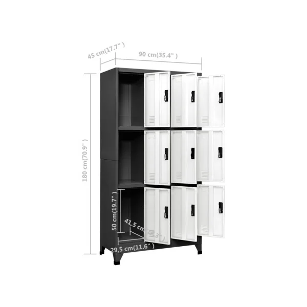 Casier en Métal Vestiaire Professionnel Armoire en Acier x9 cases Blanc et Anthracite