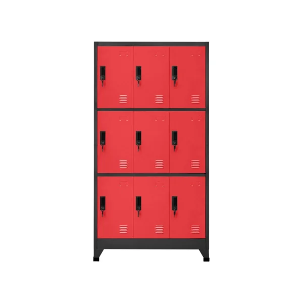 Casier en Métal Vestiaire Professionnel Armoire en Acier x9 cases Rouge et Anthracite