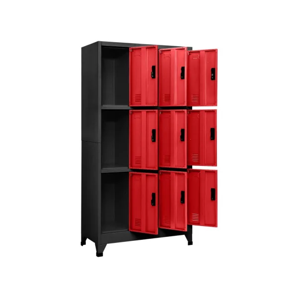 Casier en Métal Vestiaire Professionnel Armoire en Acier x9 cases Rouge et Anthracite