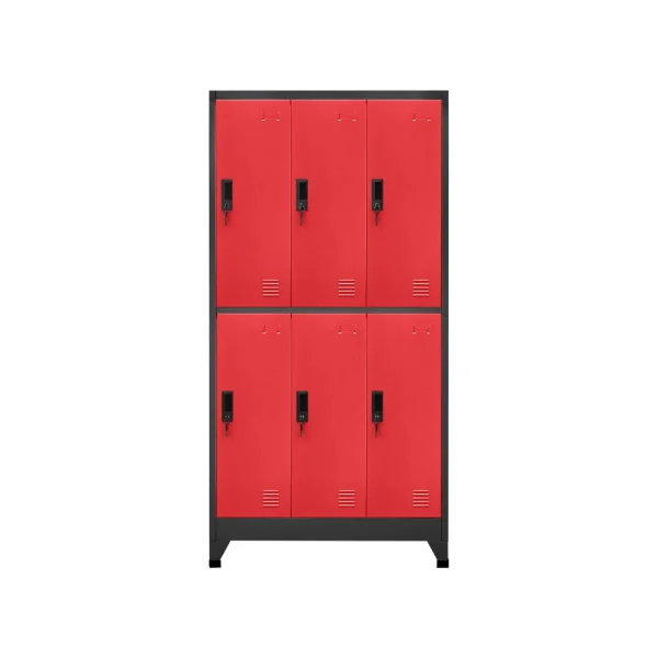 Casier Vestiaire Anthracite et Rouge Armoire Acier x6 Vestiaire Professionnel Armoire Métal 6 Cases