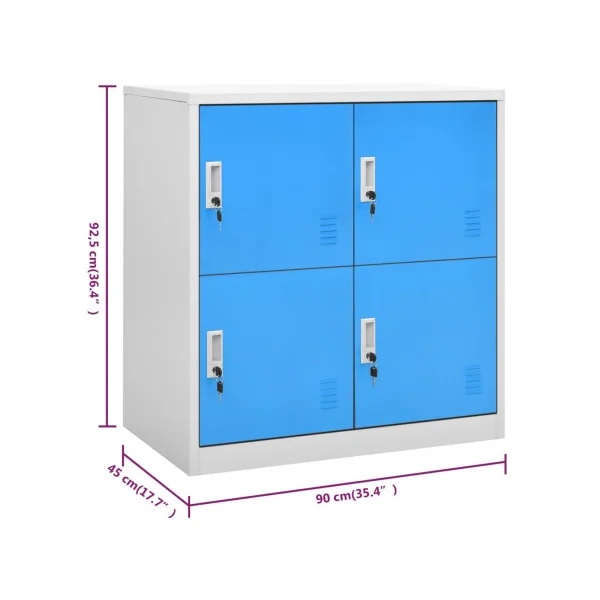 Casier Vestiaire Bleu Armoire en Acier 4 Compartiments Armoire Métallique