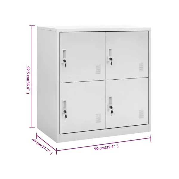 Casier Vestiaire Gris Clair Armoire en Acier 4 Compartiments Armoire Métallique