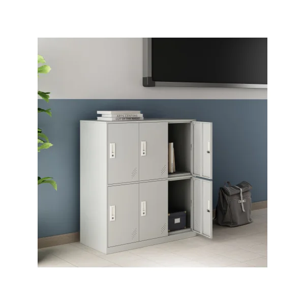 Casier Vestiaire Métallique Gris Armoire en Acier 6 Compartiments Armoire Métallique