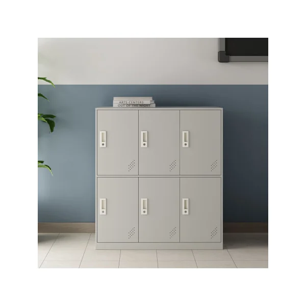 Casier Vestiaire Métallique Gris Armoire en Acier 6 Compartiments Armoire Métallique