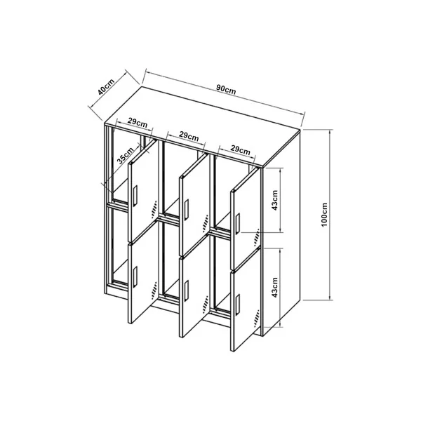 Casier Vestiaire Métallique Gris Armoire en Acier 6 Compartiments Armoire Métallique