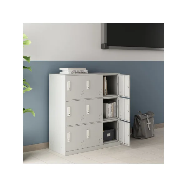 Casier Vestiaire Métallique Gris Armoire en Acier 9 Compartiments Armoire Métallique