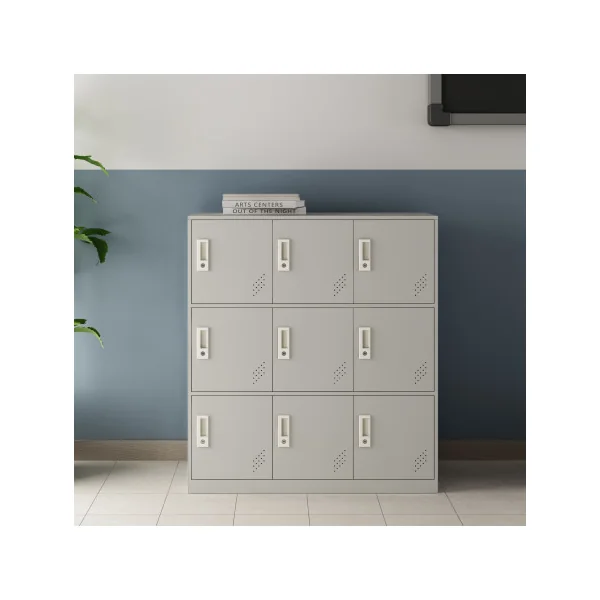 Casier Vestiaire Métallique Gris Armoire en Acier 9 Compartiments Armoire Métallique