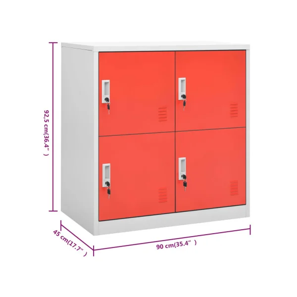 Casier Vestiaire Rouge Armoire en Acier 4 Compartiments Armoire Métallique
