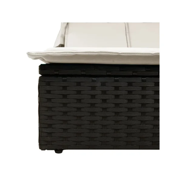 Chaise Longue Double Noir avec Auvent Résine Tressée Transat Jardin Double